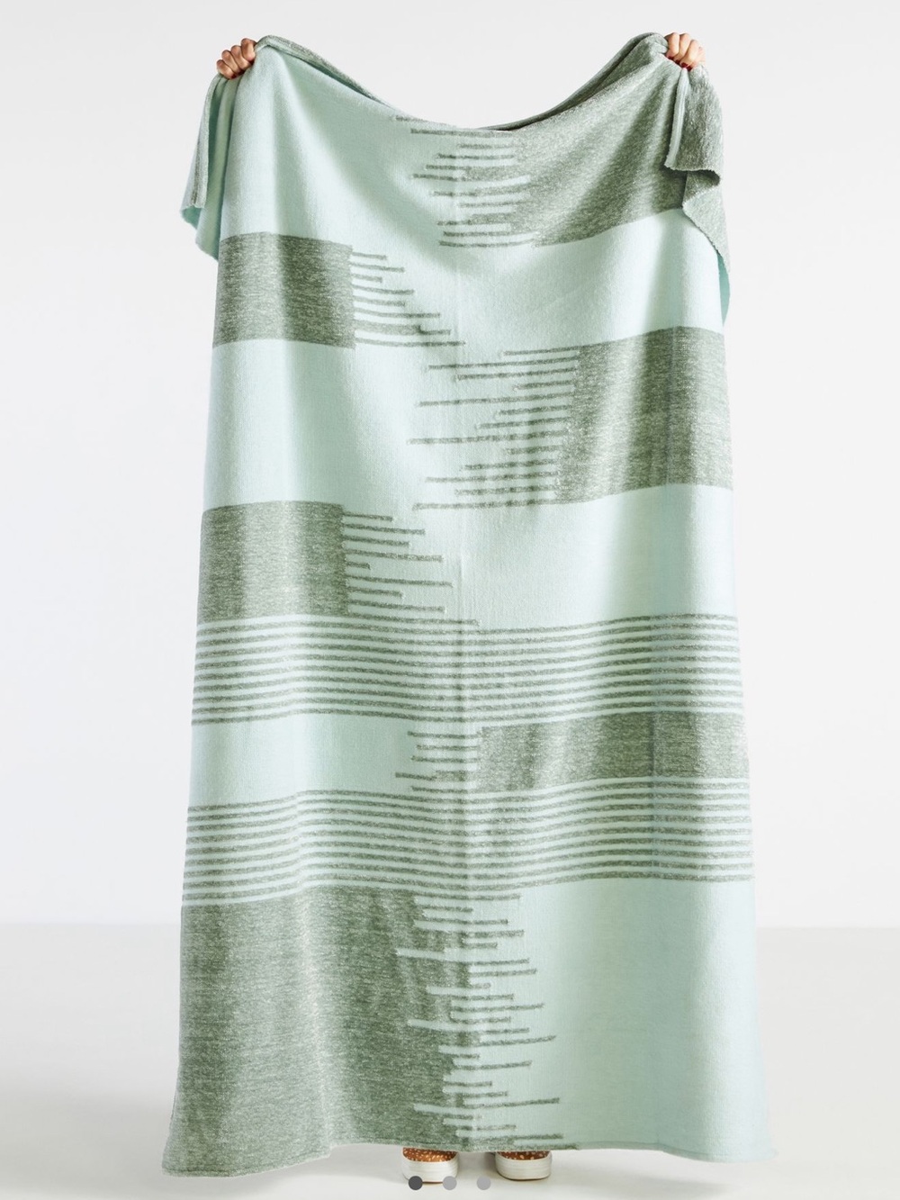 Anthropologie Mint Green and Sage Striped Throw Blanket